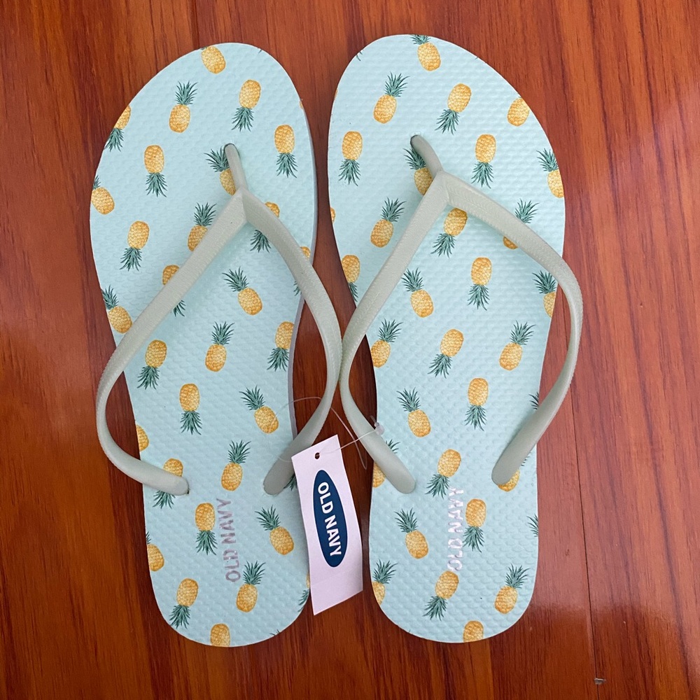 🌿 Aqua Pineapple Flip Flops